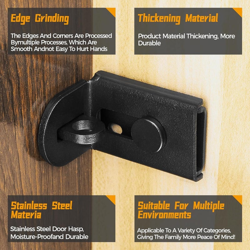 GMSP Sliding Door Lock, 90 Degree Door Hasp Latch Lock, Stainless Steel Security Right Angle Padlock with Screws for Push/Sliding/Barn Doors (2PC, Black) - Image 4